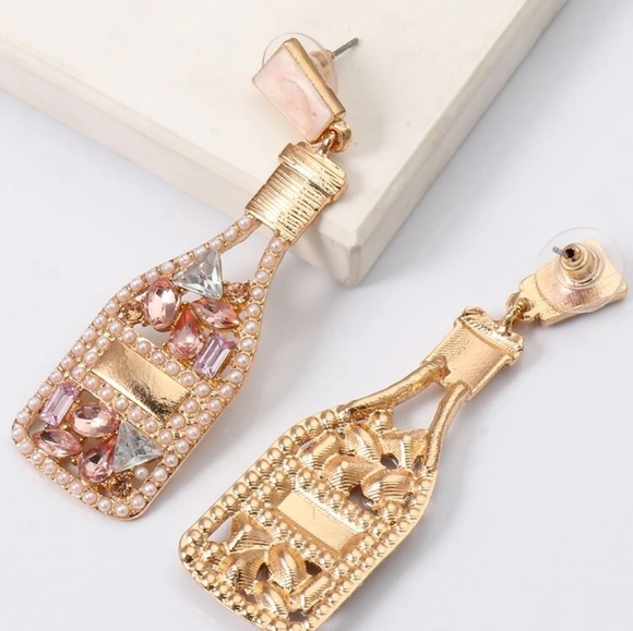 Colour Harmony Boutique Jewelry - "Bottled Up" Pink Rhinestone & Pearl Bottle Earrings